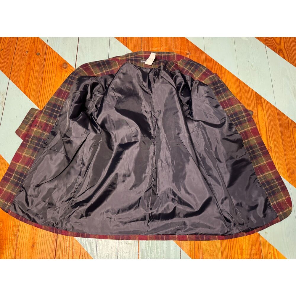 Vintage SAVANNAH Wool Blend Plaid Blazer 6P Burgundy Green Navy Preppy Academia - Picture 6 of 7